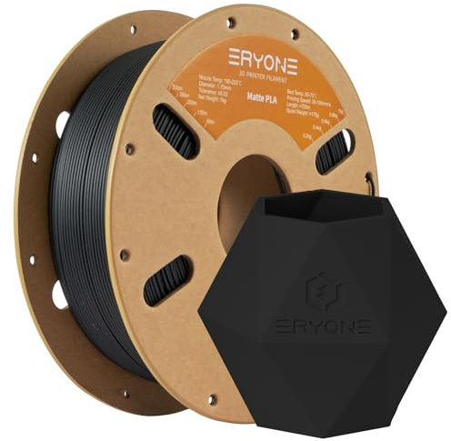 ERYONE Matte PLA 3D Drucker Filament 1.75mm, Maßgenauigkeit +/- 0.03 mm, 1 kg 1 Spule, Matte Schwarz