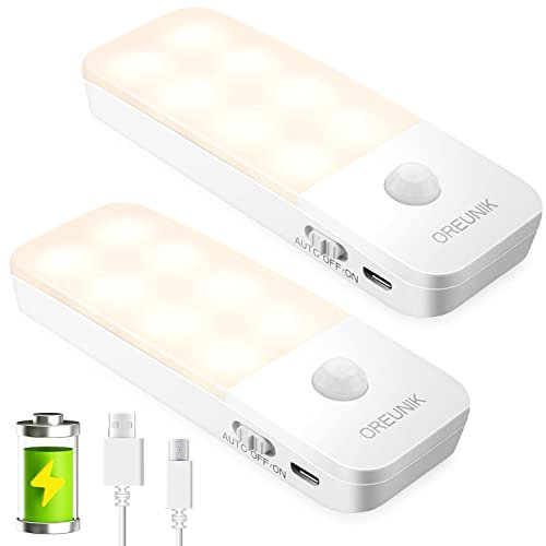Luce Notturna LED, Oreunik Luce Armadio con Sensore di Movimento,ON/AUTO/OFF, Lampada LED Ricaricabile USB,Magnetica, per Soggiorno, Camere da Letto, Scale, Armadi, Cucine, Corridoio (2 Pezzi)