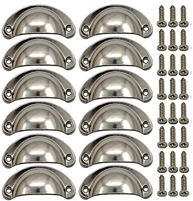 BOZONLI 12 Stück Muschelgriff Schubladengriffe Vintage Muschelgriff Möbelgriffe für Schublade, Antik Schubladengriff mit Schrauben für Küche Kabinett Schubladen (Nickel gebürstet)