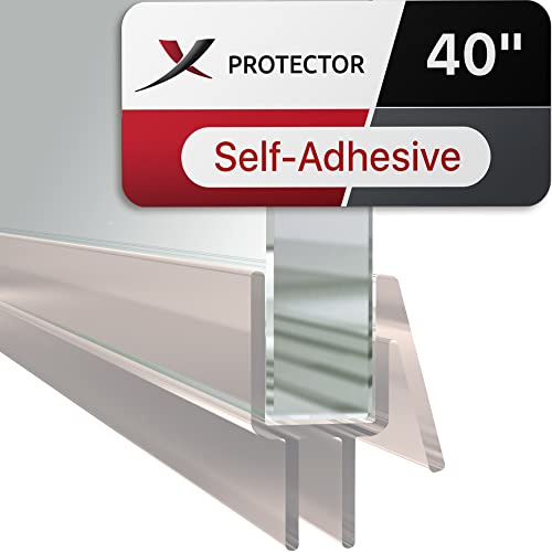 Frameless Shower Door Bottom Seal X-Protector - 40 Shower Door Seal For All Door Thicknesses - Self-Adhesive Shower Door Sweep - Premium Door Bottom Seal Strip - Silicone Glass Shower Door Seal Strip