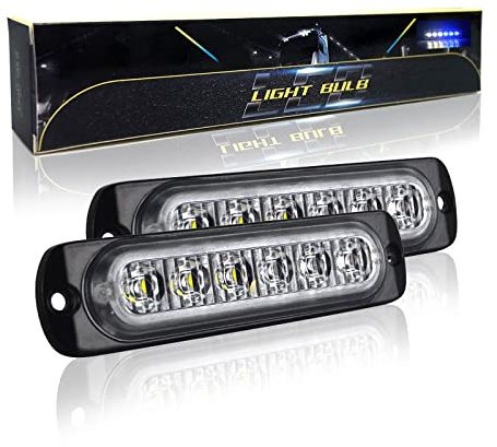 SKYWORLD Luci stroboscopiche a LED, 2pz Ultra Thin 6LED luci d'emergenza Bianco & Blu 12V 24V Lampeggiante Luci stroboscopiche di emergenza Strobo Barra Luminosa per Moto Auto Camion Truck Trailer
