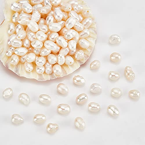 NBEADS 1 Strang ca. 68 Stück Mini Natürliche Kultivierte Süßwasserperlen, 2~3 mm Kleine Weiße Ovale Süßwasserperlen Lose Perlen für Schmuckherstellung, Beige