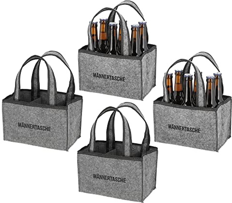 Novaliv 4x Flaschenträger 6 Flaschen Bierträger MÄNNERTASCHE Männerhandtasche Filz Herrenhandtasche Bier Flaschentasche 22,5x15x14cm (LxBxH)