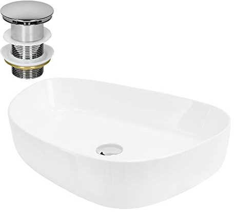 ML-Design Waschbecken aus Keramik in Weiß 55x42x18 cm Oval inkl. Ablaufgarnitur, Moderne Aufsatzwaschbecken, Design Waschtisch Aufsatz-Waschschale Waschplatz Handwaschbecken, für Badezimmer/Gäste-WC