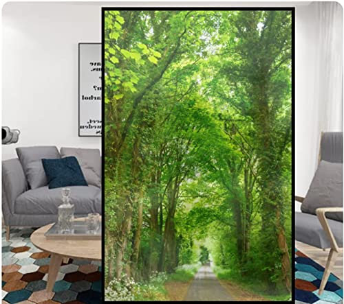 Fensterfolie Selbsthaftend Blickdicht Baum Natur Landschaft Sichtschutzfolie Fensterfolie Anti-UV Dekorfolie Statisch Fensteraufkleber für Wohnzimmer Küche Büro (90x200 cm)