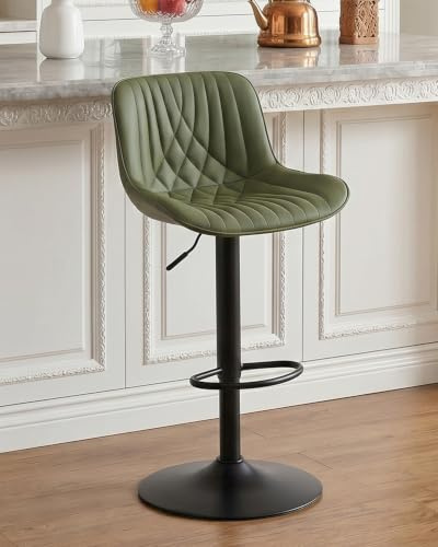 YOUTASTE Barhocker Höhenverstellbar, Barstühle Drehbar mit Lehne, Olivgrün | Bar Hocker aus Leder, Bar Stool mit Fußstütze, Fischschwanz-Design, 360° Drehstuhl Moderner, für Küche, Wohnzimmer, 150kg