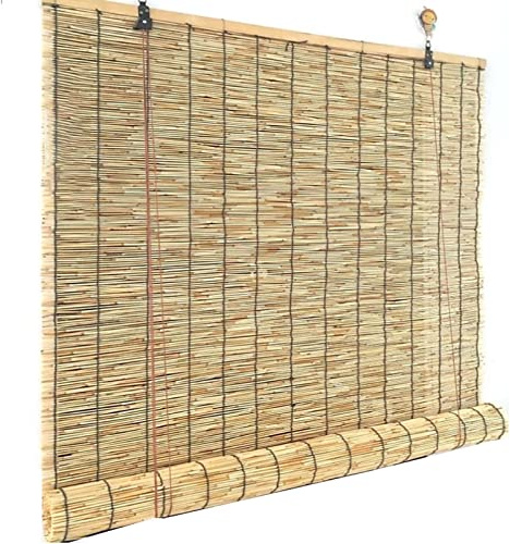ZHJSHOU Hand-Woven Natural Reed Curtains Bamboo Blinds Roman Roller Shades,Retro Lifting Type Reed Roll Up Shades,Kitchen Privacy Louver,for Outdoor/Indoor,150x180cm/59x72in(WxH)