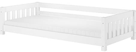 Erst-Holz®Weißes Bodenbett Kinderbett 90x200 Kiefer massiv Zubehör wählbar V-60.28-09WRollrost und Matratze inkl.
