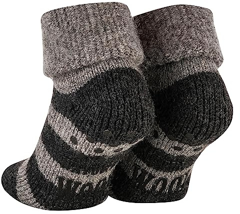 Piarini ABS stoppstrumpor – 1 par – ullstrumpor – vinterstrumpor – norska strumpor med innerfrotté – kvinnor män, grå-antracit randig, 35-38 EU