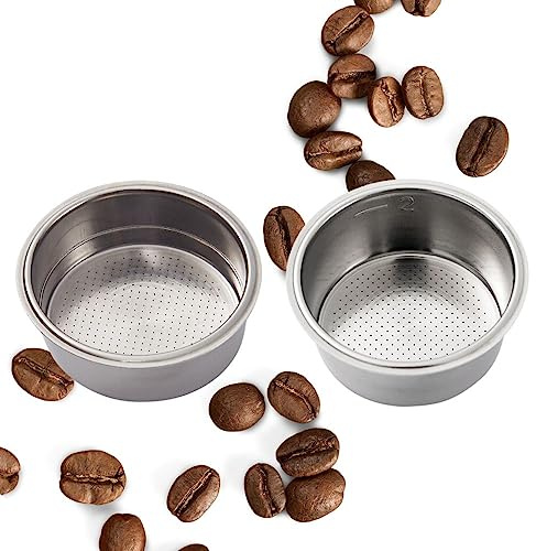 Pack de dos filtros de café de acero inoxidable. Filtro de café de 1 y 2 tazas. Compatible con casi todas las marcas de máquina de cafe (Cecotec, bosh...). Filtros de cafetera de 51mm.