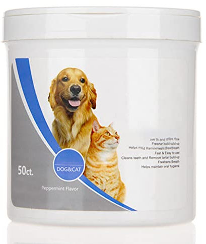 50pcs Dog Teeth Cleaning Finger Wipes, Pet Oral Cleaning Teeth Wipes Dental Finger Wipes, Dog Dental Care Wipes Helps Wipe Away Plaque, Freshens Breath and Pets Oral Dental Care Wipes for Dogs Cats