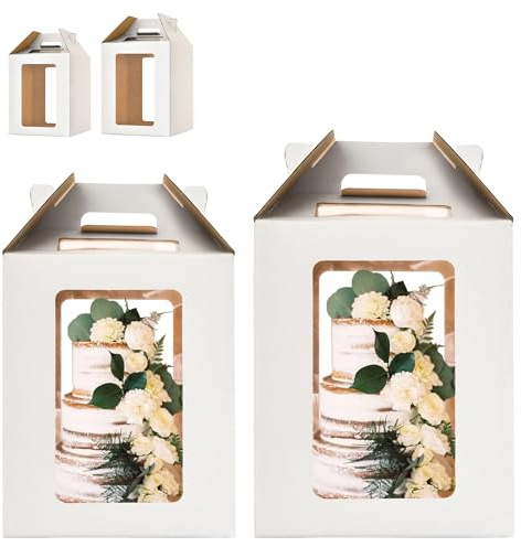 Hzzycaxli Tall Cake Boxes for Tier Cakes,10x10x12 & 12x12x14 Tiered Cake Box with window, 8in 10in 12in Tall Cake Carrier,Layer tall baking carrier,Layer tier cake boxes (2 pack)