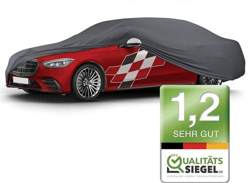 WALSER Premium Abdeckung Auto Indoor Stretch Plus Qualitätssieger Sehr Gut* Autoabdeckung Winter Autogarage Abdeckung Autoplane Winter Autogarage Abdeckung Winter Auto Abdeckplane Größe 3 anthrazit