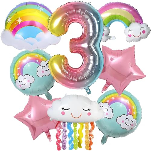 SPERMUOY Regenbogen deko kindergeburtstag Mädchen, Regenbogen Geburtstagsdeko Mädchen 3 Jahr, RegenbogenWolken Geburtstags Dekoration Luftballons für Mädchen Geburtstag Deko