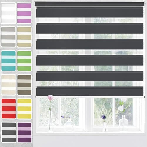 Verdunkelung Dachfenster Rollo 40 x 320 cm Sonnenschutz & Sichtschutz Thermorollo Fensterrollo Seitenzugrollo inkl. Montagematerial, für Fenster und Tür, Dunkelgrau