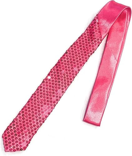 Caprilite SATIN SEQUINNED Sequin Party Plain 2 Skinny Neck Tie Fancy Dress Magic Show Mens Womens Unisex - Fuchsia Pink