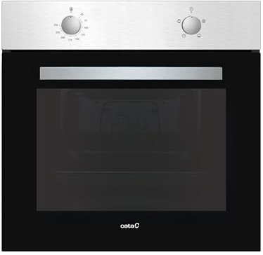 Cata Horno Estático SES 7004 X con 5 Funciones. Puerta Panorámica Full Glass. Puerta Fría. Fácil Limpieza. Iluminación Interior. Capacidad 65 L. Ancho de 60 cm. Acabado en Inox y Cristal Negro.