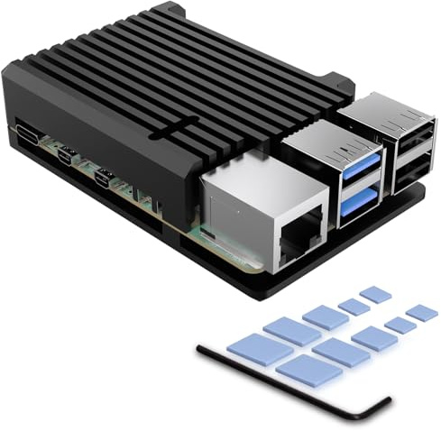 iUniker Boîtier Raspberry Pi 5 avec Dissipateur Thermique - Coque en Métal sans Ventilateur (Toutes les Nouvelles Bandes Thermiques)