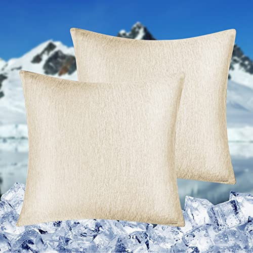 HOMFINE kühlender Kissenbezug 2er Set - 80x80 Kuhlmatte für Mensch,Cooling Pillows,Nachtschweiß,Superweiche seitenschläferkissen Kissenhülle, Arc-Chill Kühlfaser Doppelseitiges,abkühlung Sommer, Beige