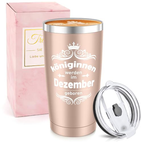 Miofula Geburtstagsgeschenk für Frauen, 20oz Travel Mug Lustig Geschenke für Mama Freundin Oma Ehefrau Schwester Tochter, Edelstahl Thermobecher, Kaffeebecher-Königinnen Werden im Dezember Geboren