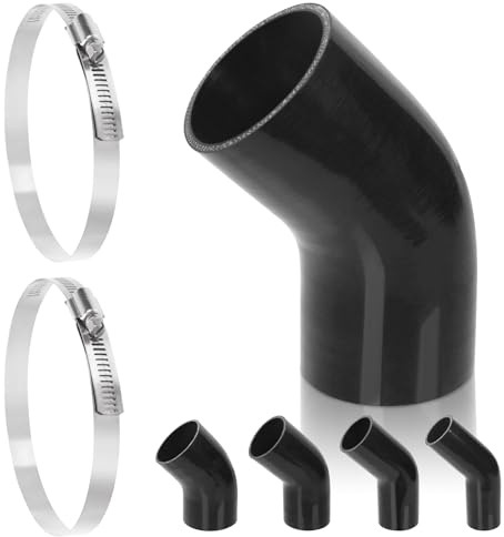 Swpeet 3 piezas de 3.5 pulgadas - 89 mm, codo de 45 grados, manguera de silicona reforzada de 4 capas con pernos en T de acero inoxidable 304 de 84-108 mm, kit de abrazadera de manguera, manguera de