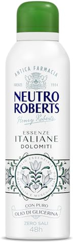 Neutro Roberts, Dolomiti Déodorant en spray sans sels d'aluminium - Ne tache pas - Avec huile essentielle de magnolia et musc blanc - Avec huile de glycérine pure - Déodorant pour homme et femme - 200