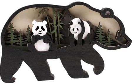 LIFKOME Holzgeschnitzte Panda Figur aus Buchsbaum, 1 Stück für Zuhause