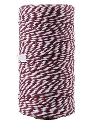 Cuerda de hilo de algodón de 1,5 mm para panaderos, cuerda de algodón de dos colores, cordel para manualidades, para el hogar, textil, regalo, decoración de boda (color: rojo vino y blanco)