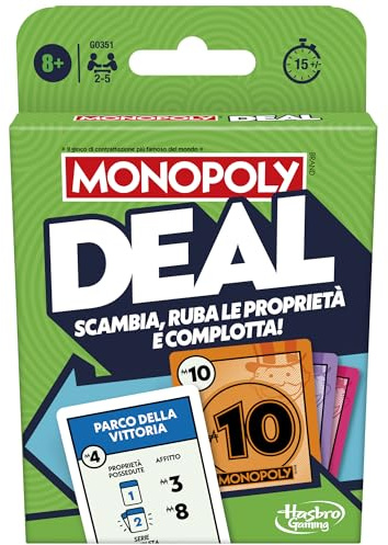 Hasbro Gaming Monopoly Deal, Kartenspiel für 2-5 Spieler, Spiel für Kinder und Mädchen ab 8 Jahren, kompakter Spaß für die ganze Familie, Geschenkidee für Festivals