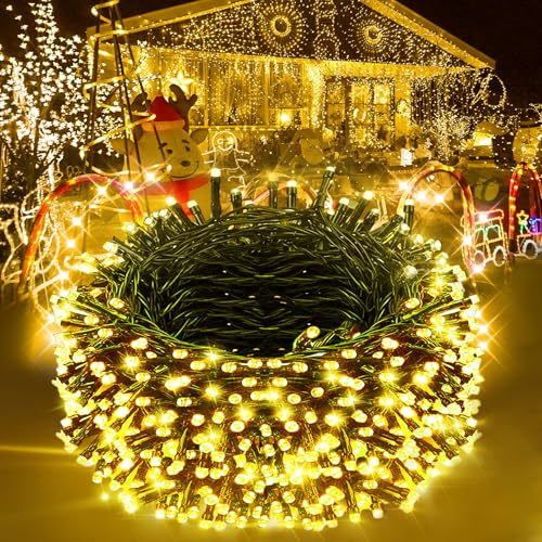 JEAYYDSI 30M Christmas Lights 1000LED 98FT Waterproof Outdoor Timer 12 Modes Twinkle Fairy LED String Lights Indoor Tree for Wedding Party Yard House Decor (Warm White)
