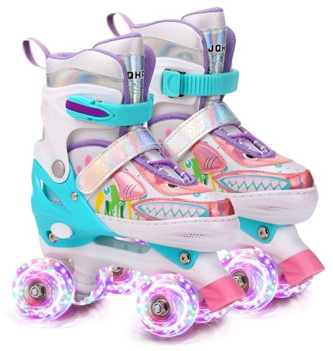 Kinder Hai Rollschuhe 4 Größen Verstellbar Mit Leuchtenden Rädern Anfänger Rollschuhe Quad Roller Skates für Mädchen und Jungen für Anfänger Weihnachts und Geburtstags Geschenke