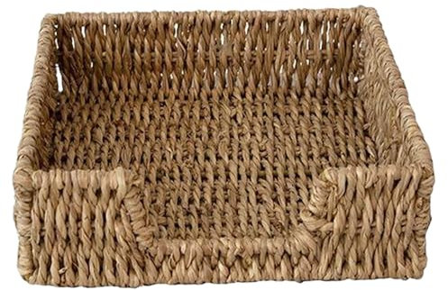 Soporte de servilletas, plantas de agua soporte para servilletas de servilleta, bandeja de mimbre hecha a mano, soporte de servilleta de mimbre para cocina, cena, servilletas para la cocina 7.87x7.
