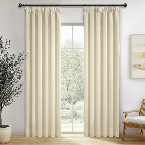 MRTREES Vorhang Blickdicht Vorhang mit kräuselband beige Blackout Curtain kinderzimmer gardinen vorhänge mit kräuselband für schiene für Wohnzimmer Schlafzimmer und Küchen 220x140 (HxB) 2er Set