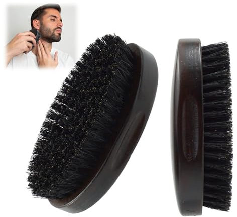 KOZOY Spazzola da barba in setola di cinghiale per uomo, Spazzola da barba per uomo, Spazzola da barba dal design ergonomico, Spazzola da barba per peli facciali e crescita della barba (nero-marrone)