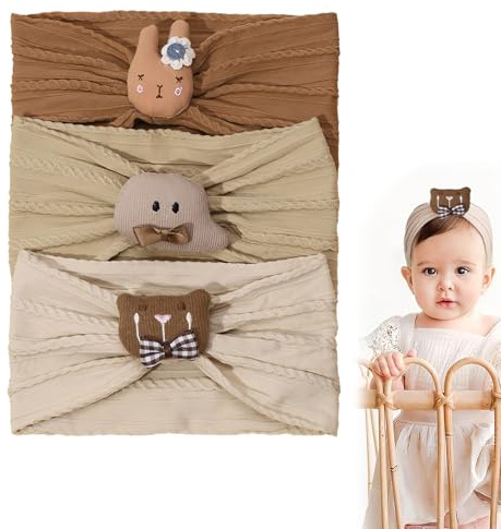 ZWWOGE 3 Diademas Bebé Niñas Diademas Niños Diademas Elásticas Suaves para Bebés Recién Nacidos,Lazos pelo bebe Estilo animal