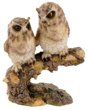 Kremers Skattkista, ugglepar på AST brun handmålad polyresin dekorativ figur Uhu – detaljerad uggleskulptur 16 x 15 x 8 cm – vardagsrumsdekoration ugglefigur