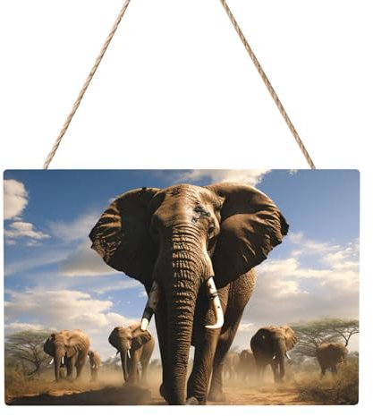 Holzkreise zum Basteln, 20,3 x 30,5 cm, Holzscheiben, wilder Elefant, Holztürhänger, Schild, hängend, rechteckige Holzscheiben mit Bindfaden, Holzornament für Schild, Türhänger, Zuhause, Urlaub