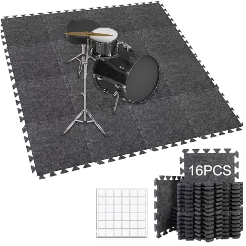 16Pcs Felt Gym Mats Floor Mat,Treadmill Mat,Anti-Slip Large Exercise Mats,Shock Absorption Gym Flooring For Home Fitness,Garage,Yoga,Equipment,Heavy-Duty Floor Protector(Grey/30 * 30CM)