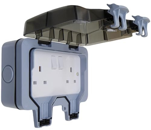 Waterproof Outdoor Double Switched Power Socket IP66 2 Gang Electrical Plug Socket with Lockable Lid