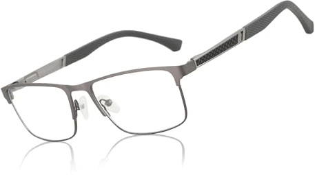 ZENOTTIC Lunettes de Lecture Hommes Femmes – Monture Carrée Anti Lumière Bleue Fibre de Carbone Métal – Classique Lunettes Loupe Ordinateur PC Vue Confortables Gris 3 x