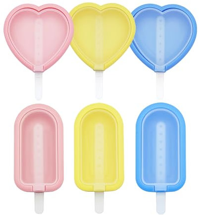 dellyy 6 moldes para helados, sin BPA, material de silicona de grado alimenticio, moldes con 6 palitos de plástico, moldes de silicona para niños y adultos