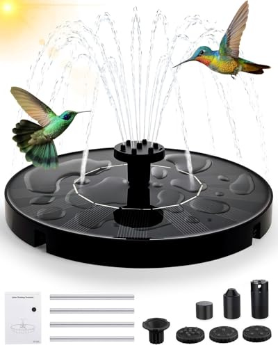 Maraiss Solar Fountain for Bird Bath, Upgrade 1.4W Solar Water Fountain Pump with 7 Nozzles, Standing Floating Powered Water Pump for Birdbath Garden Pond Pool Outdoor, for Outdoor Décor