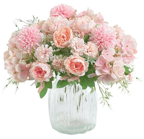 BSITSSS Lot de 2 Fleurs Artificielles, Brillant Fleur Artificielle, Bouquets de Fausse Fleur, Hortensia Fleurs Artificielles Deco, Bouquet de Fleurs Artificielle pour Mariage, ou Décoration de Table