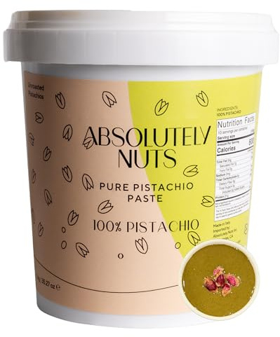 Absolutely Nuts 100% Roasted Pistachio Cream – No Sugar Pure Green Pistachio Paste, Unsweetened Gourmet Nut Butter for Baking, Cooking, Gelato, Savory Recipes. Made in Italy, 2.2lbs Bucket, Crema de Pistacho Pura