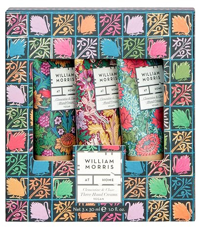 William Morris At Home Hand Cream 3x 30ml, Moisturiser, Shea Butter, Festive Fragrance, Travel Size, Vegan and Cruelty Free, Beauty Gift For Her, Christmas Stocking Filler
