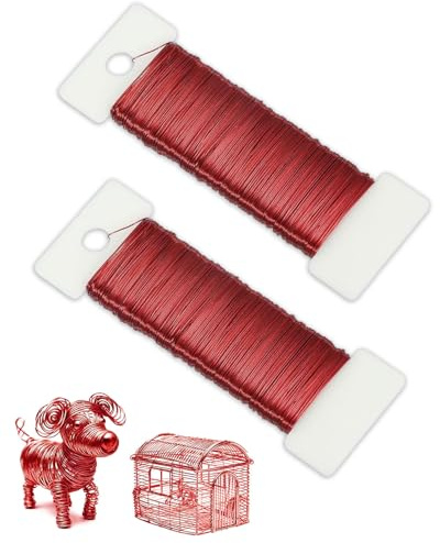 HUVZOR 2 Stück Basteldraht Dünn Draht zum Basteln DIY Schmuckdraht für Schmuckherstellung Blumendraht Basteldrähtefür Floristik Blumenstrauß Stängelwickel (50m/Rot)
