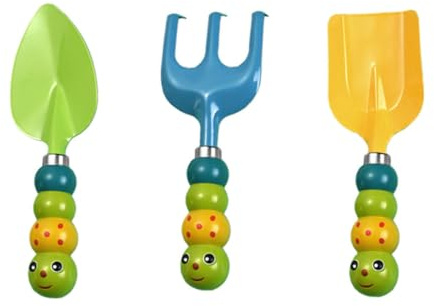 WHAMVOX 3 Piezas Herramientas Infantiles para Jardín con Pala y Rastrillo Juguetes Seguros y Cómodos para Arena y Pequeño para Playa y Actividades al Aire