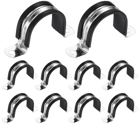 sourcing map 10Pcs M42 U-Tube Strap Clamp, 43mm 304 Stainless Steel Lined Clip Plastic Cushioned Insulated Clamp for Automotive Industrial Marine Household