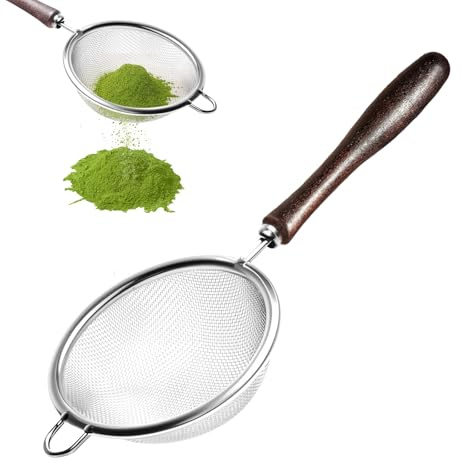 Suhfuib Matcha Sifter - Precision 30-Mesh Stainless Steel Fine Powder Strainer, Wooden Handle, 3-Inch Small Metal Sieve for Tea Ceremony & Cocoa, Hand Wash Recommended