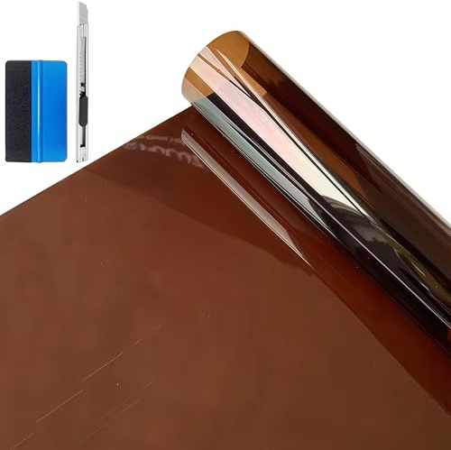 NewL PET 99% UV Protection Window Glass Film Brown 30cmx200cm | Multicolor options, 0.06mm thickness, fade-resistant, easy to install & remove, suitable for cars, offices, stores, windows